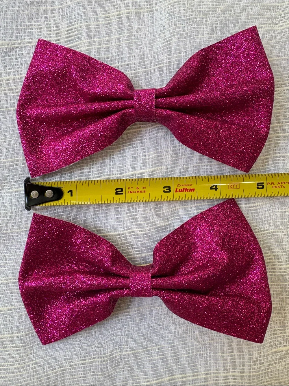Hot Pink Glitter Hair Bow Clips Set of 2 Handmade Large Bows